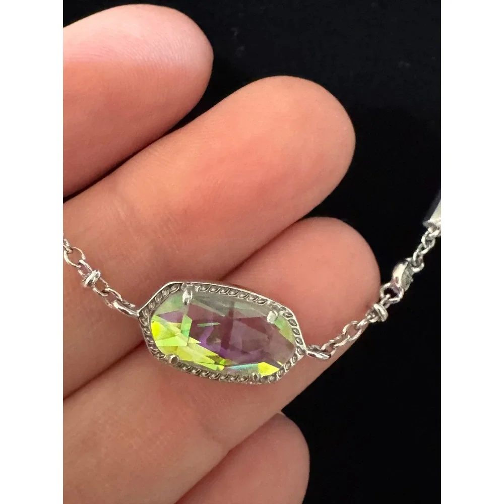 Kendra Scott Necklace Adjustable Silver Iridescent‎ Dichroic Glass Bolo Bead